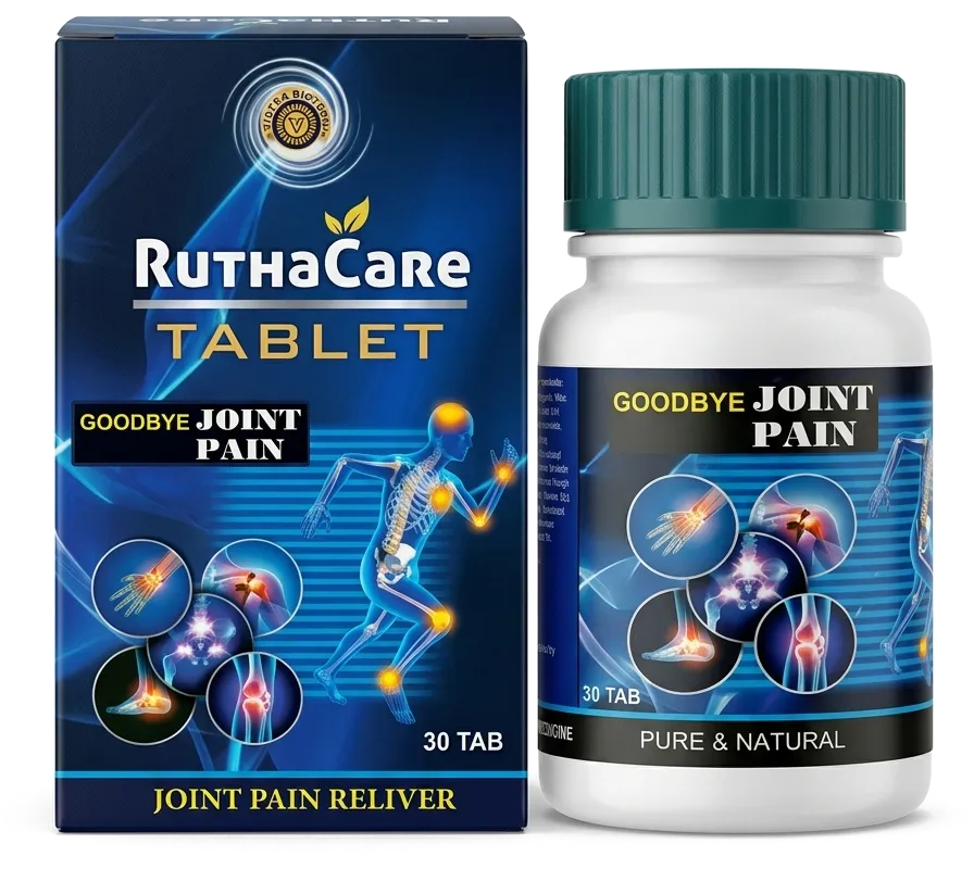 Rutha Care Ayurvedic joint care tablets bottle and carton
