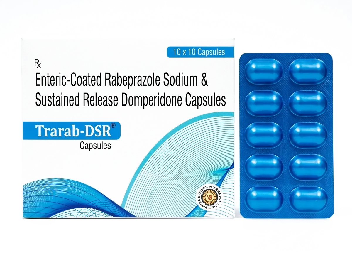 Trarab-DSR Rabeprazole and Domperidone capsules 10 × 10 carton