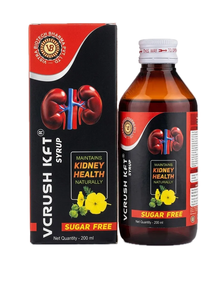 Vcrush KFT sugar-free Ayurvedic kidney syrup 200 ml bottle and carton