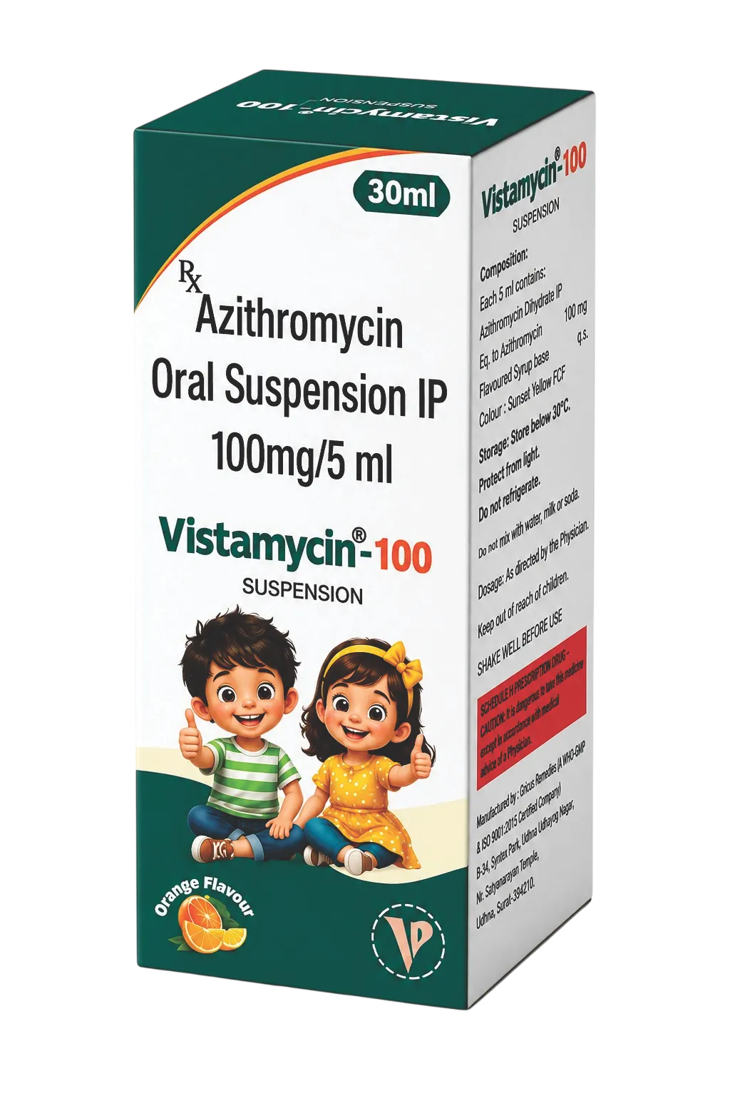 Vistamycin-100 Azithromycin oral suspension 30 ml carton