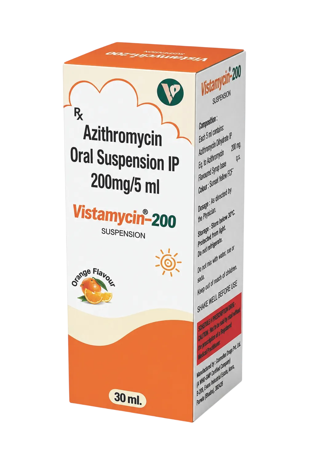 Vistamycin-200 Azithromycin oral suspension 30 ml carton