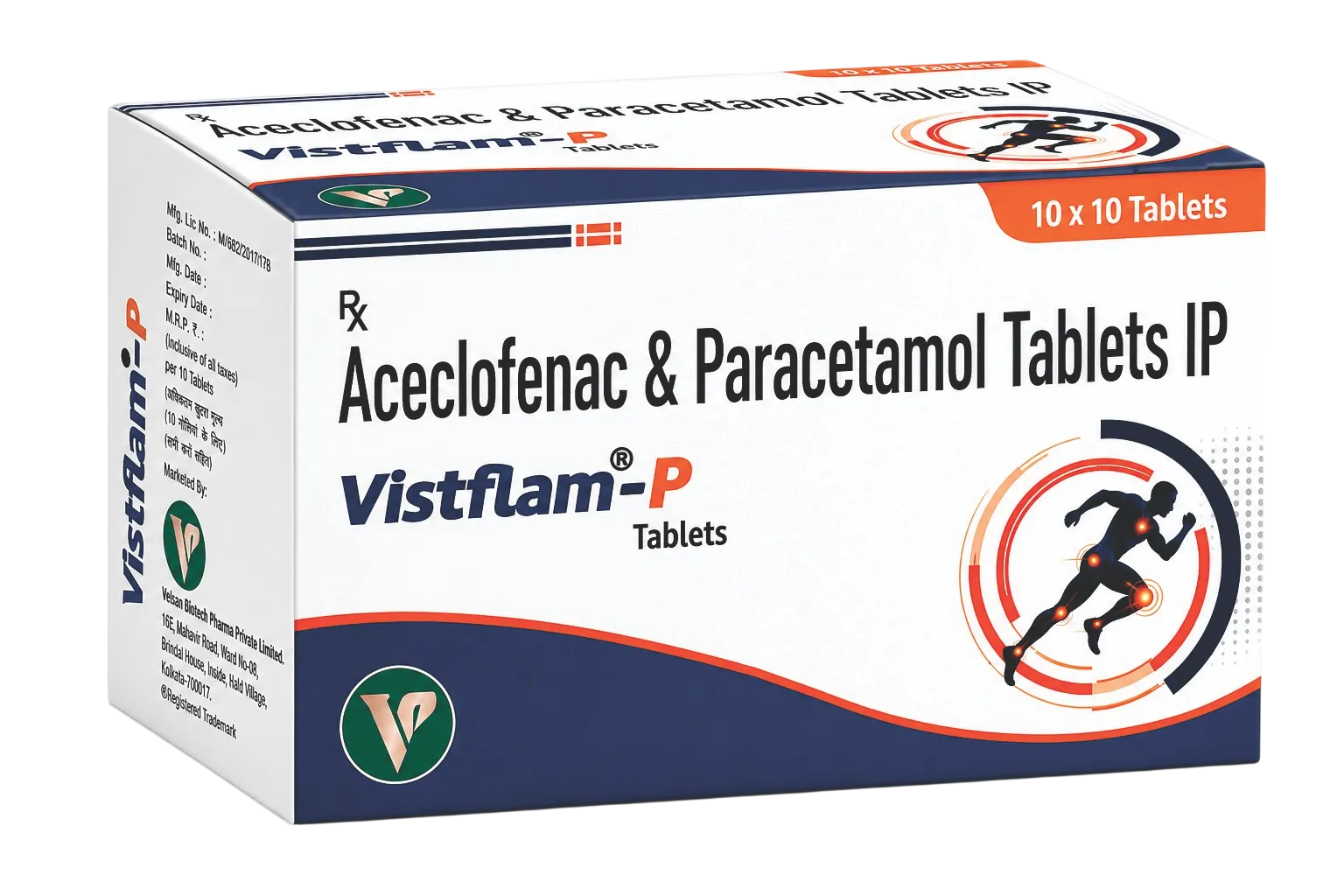 Vistflam-P Aceclofenac and Paracetamol tablets 10 × 10 carton